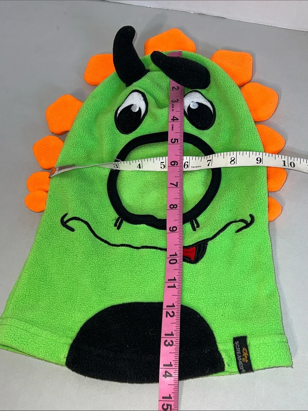 SCREAMER Kids Green Monster Fleeced Face Mask Balaclava with Orange Spikes